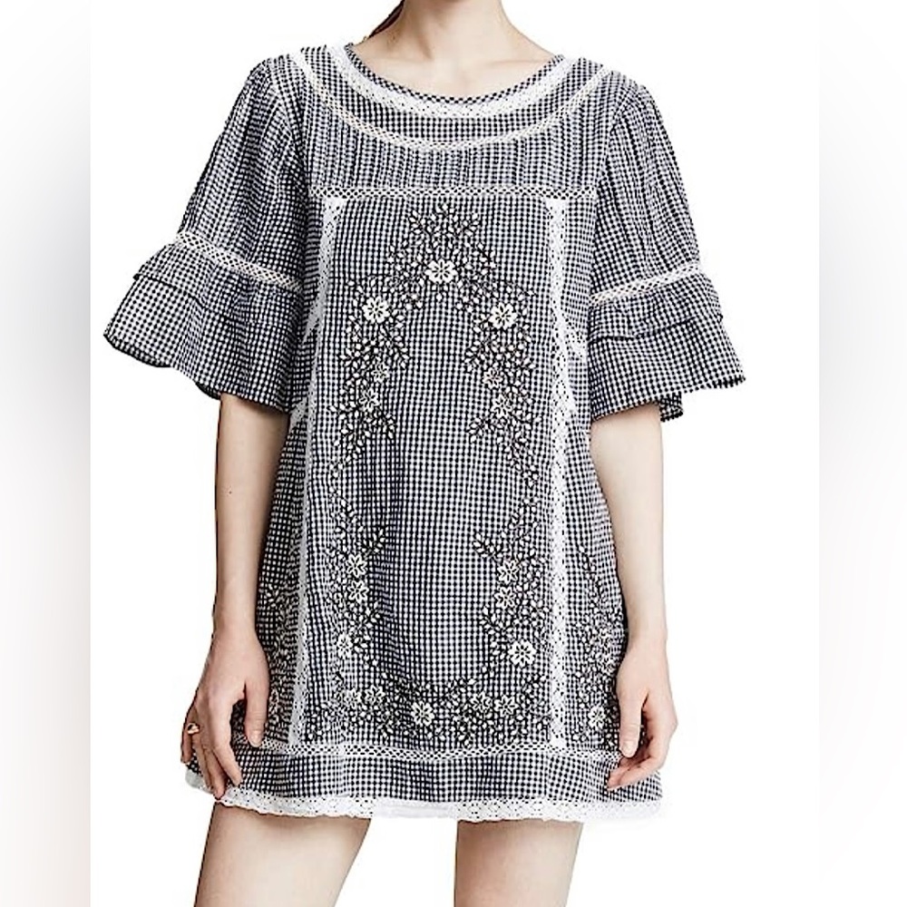 Free People Women’s Sunny Day Shirt Dress (crochet lace gingham embroidery)